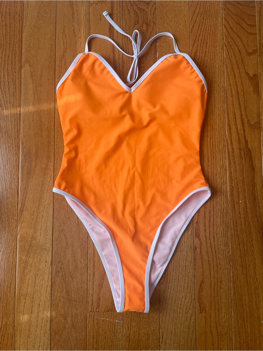 Womens Orange One-Piece Swimsuit with White Trim